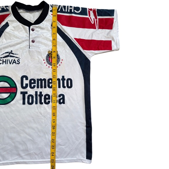 Chivas Guadalajara Soccer Jersey Men Small Cemento Tolteca Sol White Red Navy - Picture 6 of 7